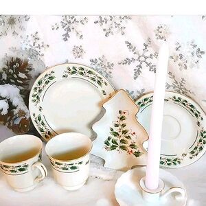 Vintage 60's-70's Japan Asst Lot Fine China Christmas Holly Berries Gold Edged